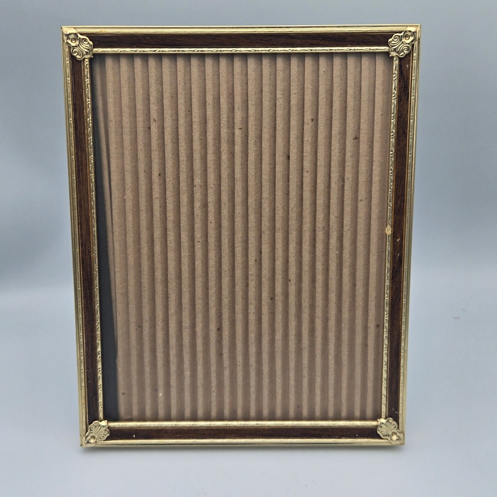 Vintage 1980s Picture Frame 8x10 Brass & Faux Wood Matte Anti Glare Glass